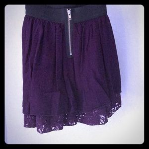 Purple black zipper layered mini skirt lace detail
